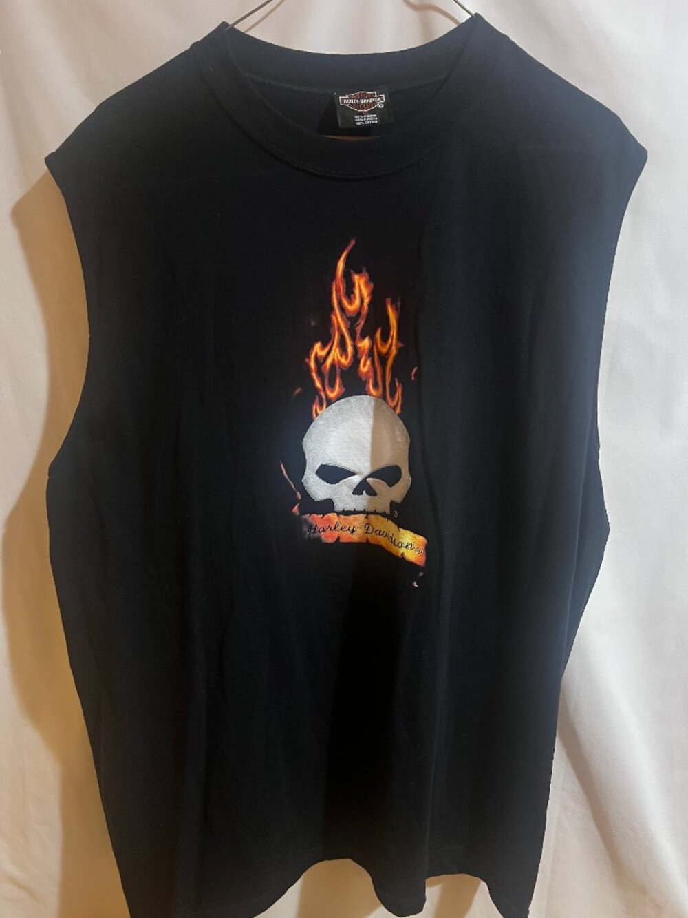 Harley-Davidson Shirt Size XL Black Skull Flames Cancun Mexico Tank Top Used Goo